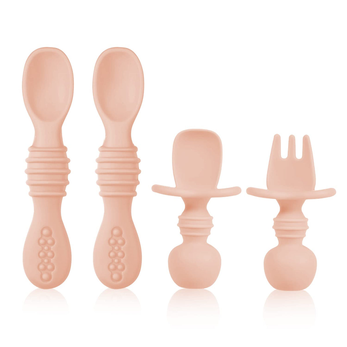 4pcs Silicone Baby Spoons Self Feeding 6+ Months BPA Free Baby Led Weaning Spoons Training Spoon Toddler Self Feeding Utensils for 6-12 Months Babies (Pink)